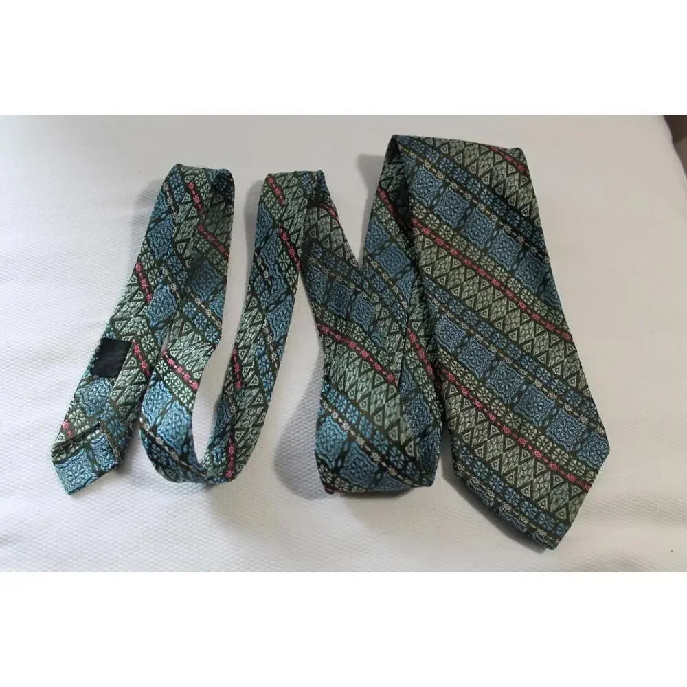 Vintage 1980s 3 X 57 Inch Blue & Green Acetate Necktie